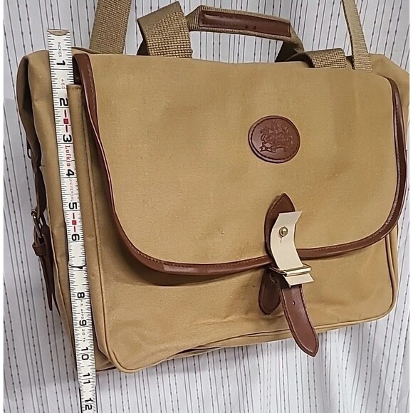 VTG Polo Ralph Lauren Shoulder Laptop Messenger Bag Leather Straps Canvas - Picture 7 of 10